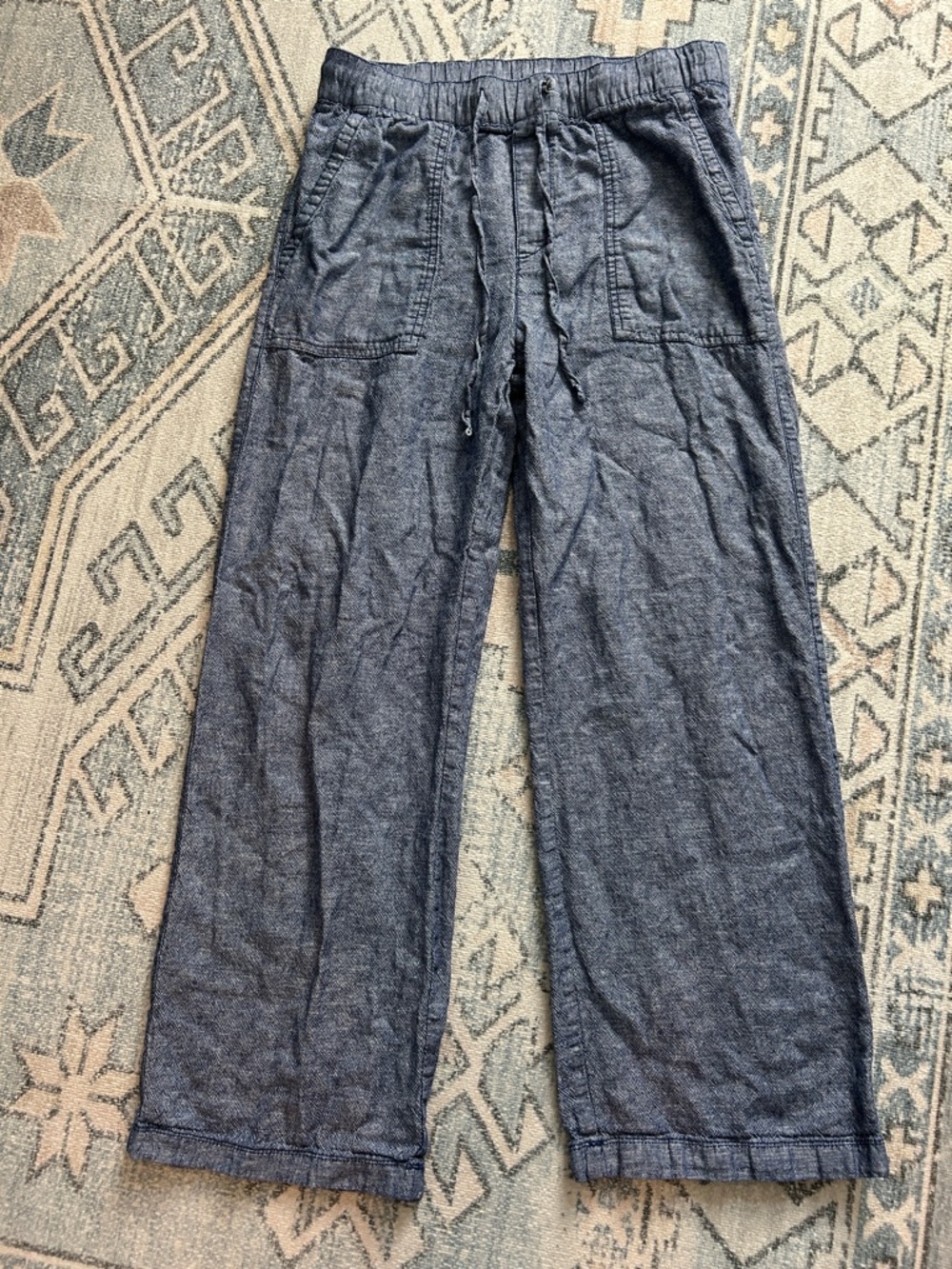 Casual Wide Leg Chambray Drawstring Pants